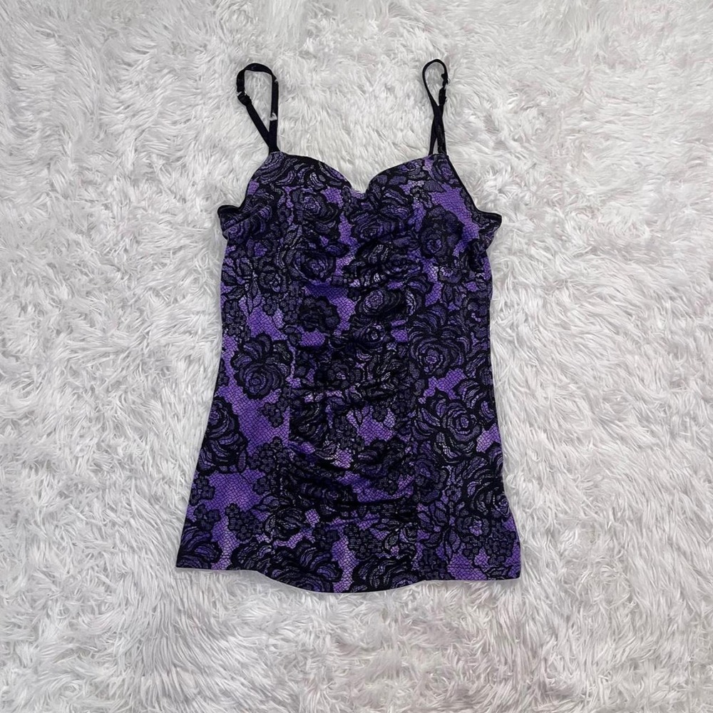 y2k purple & black lace ruffle padded top medium